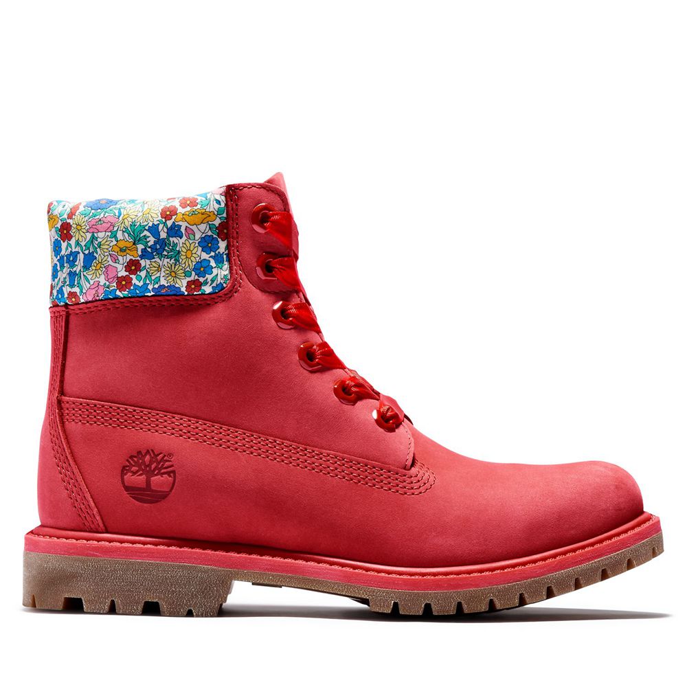 Timberland 6-Inch Μποτακια Γυναικεια Κοκκινα - Premium Waterproof Made With Liberty Fabric - Greece